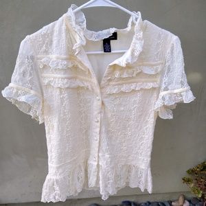 Inc Lace Front Button short Sleeve Blouse size XL